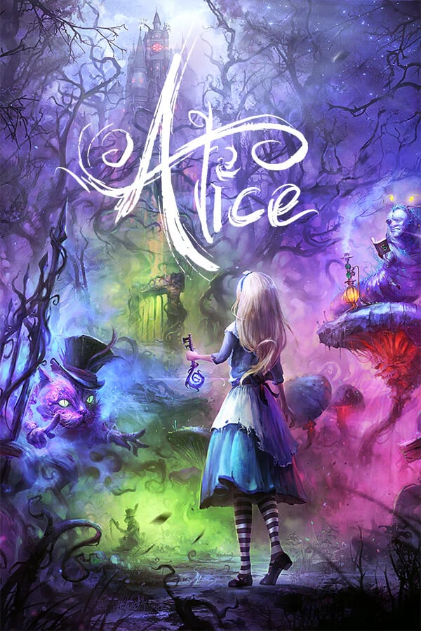 Alice in a colourful background in the image of the VR Game Alice VR