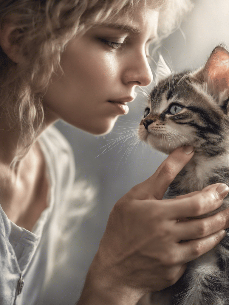 tabby cat touching person's palm