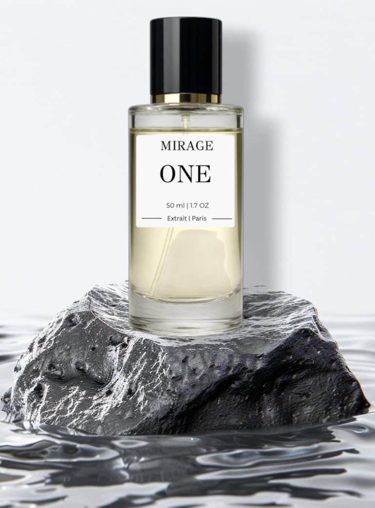 Parfum ONE sur une roche noire