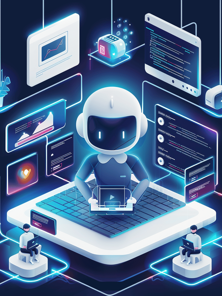 a robot with a robot in the background