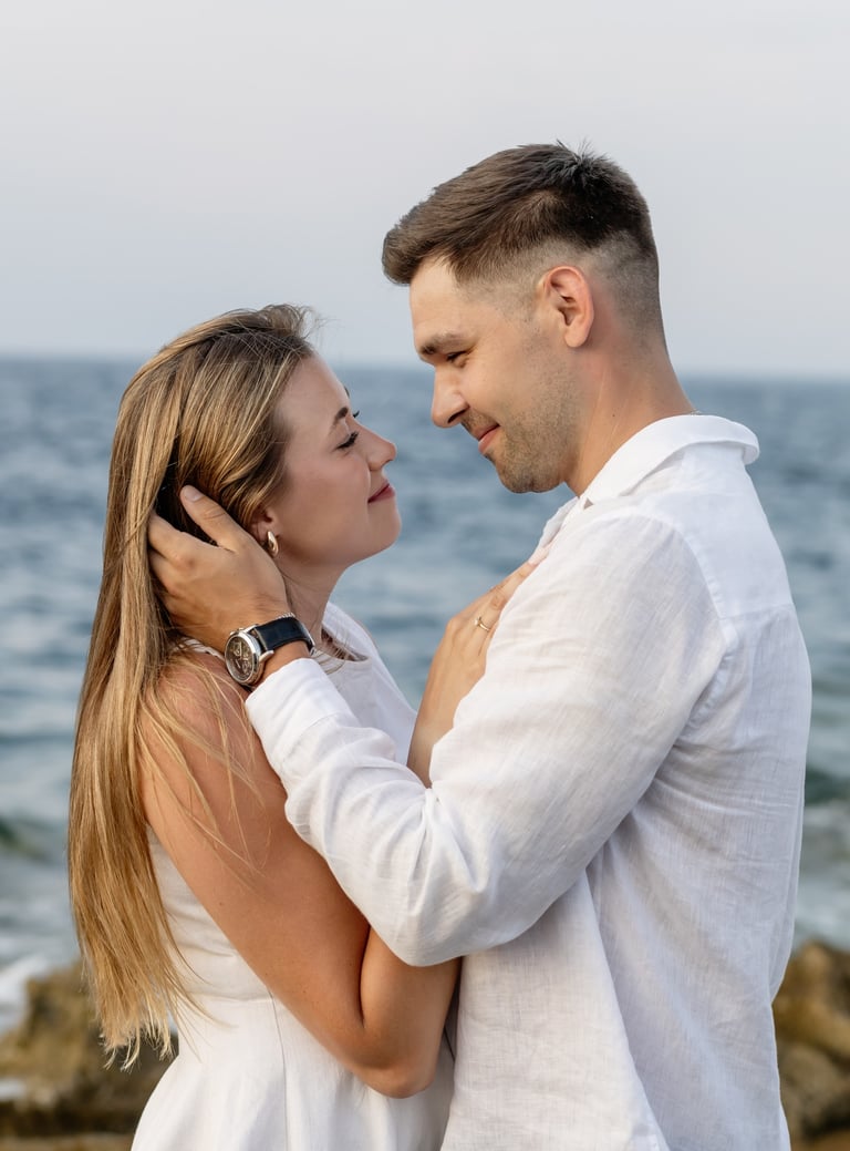couples photoshoot with natural light at Qawra seaside, Malta