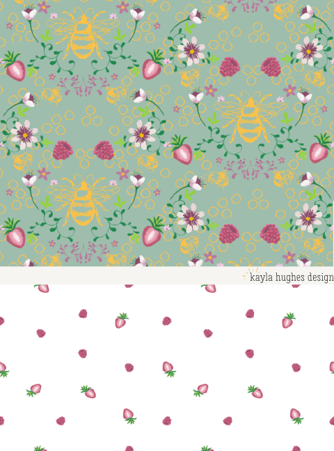 a pattern of flowers and leaves on a green background