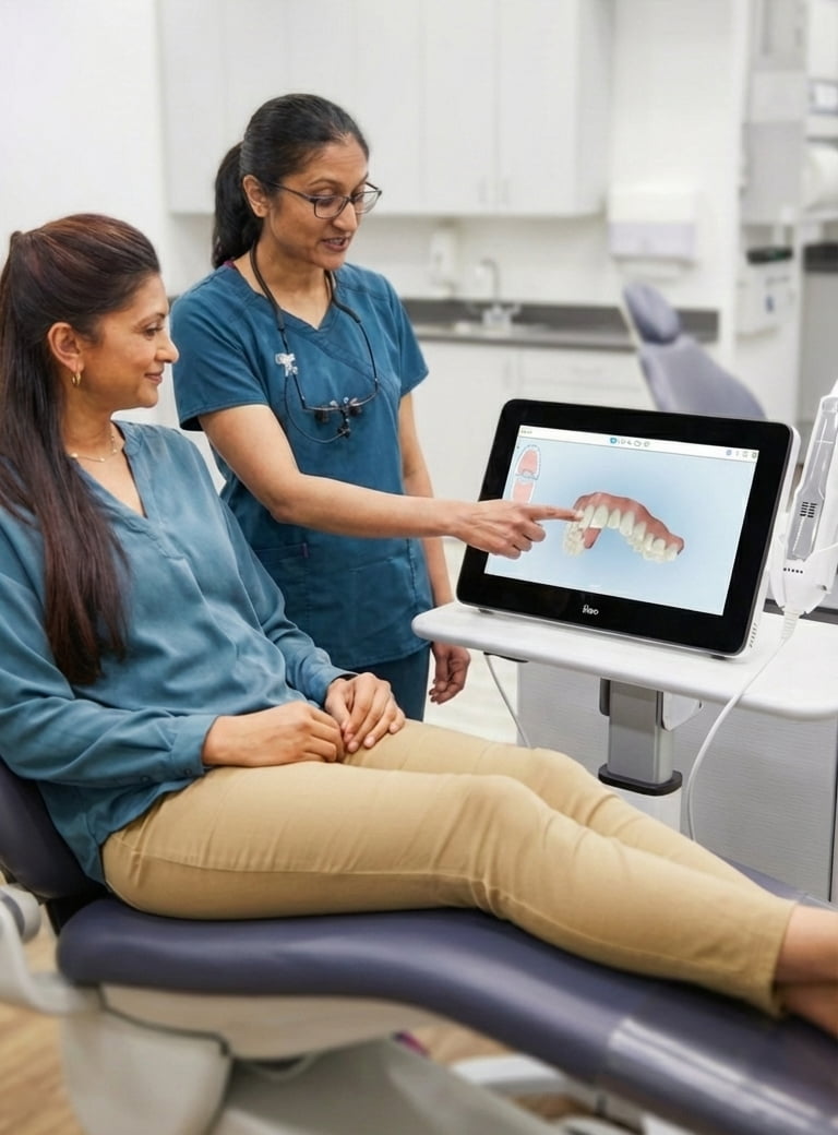 dentist explaining a dental scan to an invisalign patient