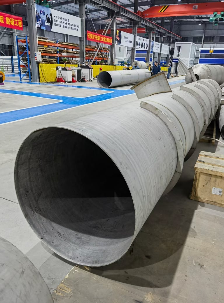 PMI Piping a large welded pipe in workshop