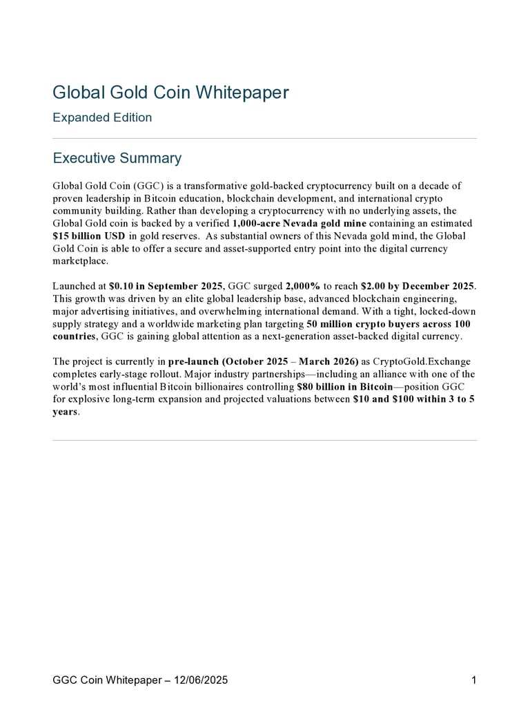Global Gold Coin Whitepages executive summary