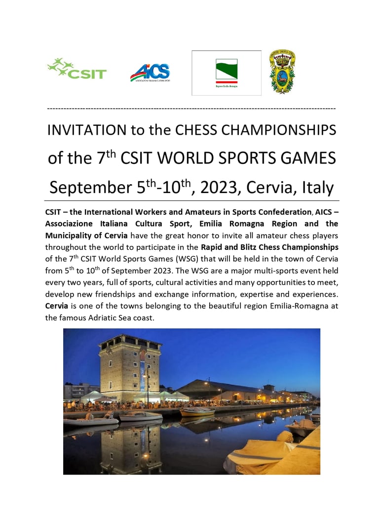 7th CSIT World Sports Games Chess Championship 2023, Congressi Milano Marittima, Cervia Italy