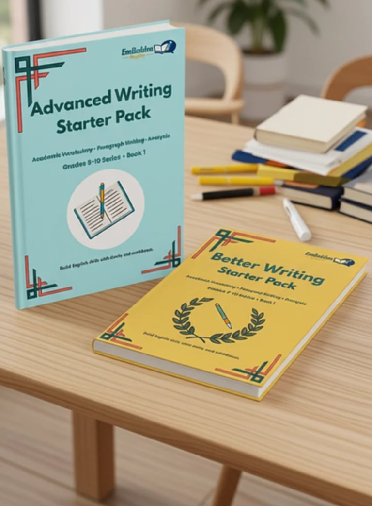 Embolden English workbooks on the table 