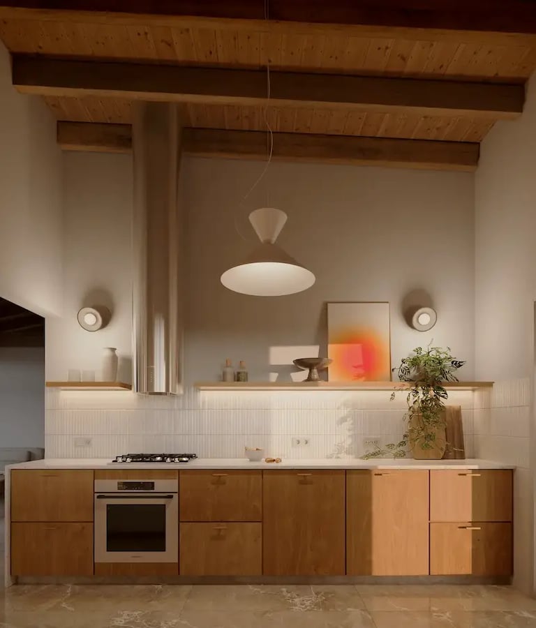 Diseño interior y reforma cocina. Colores cálidos. Minimalista y moderna.