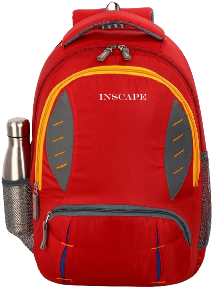 a red school bag with yellow zipper and stitching design