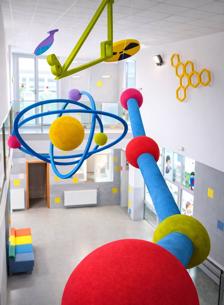 a colorful sculpture of a large object in a museum