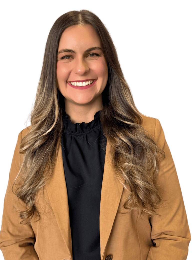 woman with long hair wearing a suit with a black shirt