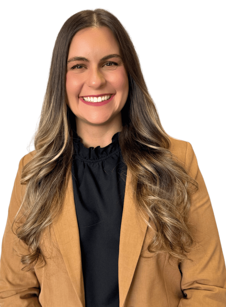 woman with long hair wearing a suit with a black shirt