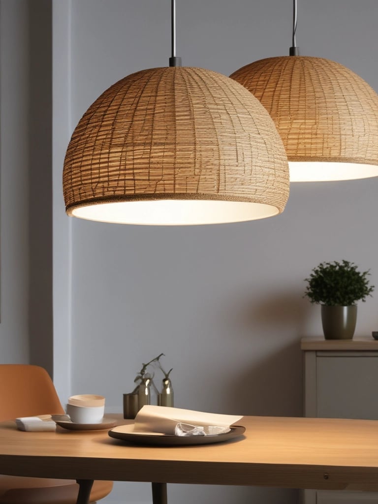 Elegant table lamp casting soft light on a minimalist desk.