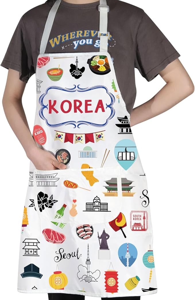 G2TUP Seoul Korea Apron featuring the Korea flag design, made from waterproof and oil-resistant 