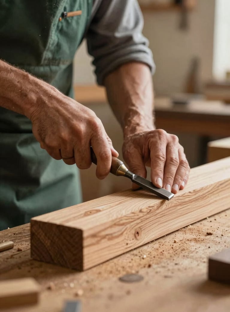 Usando a ferramenta (Chisel) para arredondar as quinas numa prancha de carvalho americano