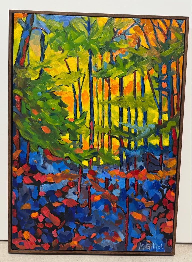 Oil painting of a BS forest in Autumn by Mitch Gillick