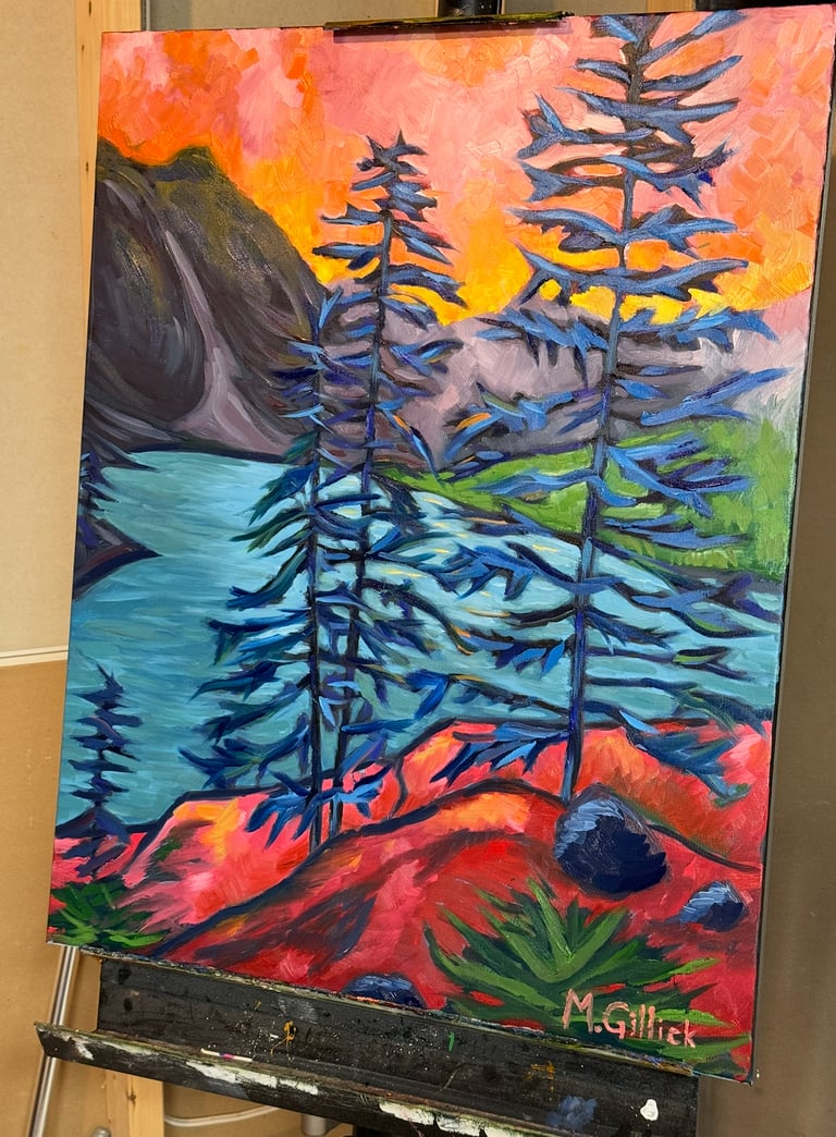 Oil painting of Moraine Lake, Banff AB by Mitch Gillick
