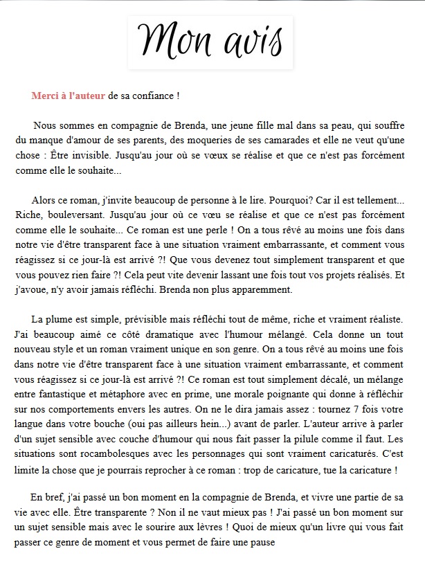 chronique livre en toute transparence egide of books