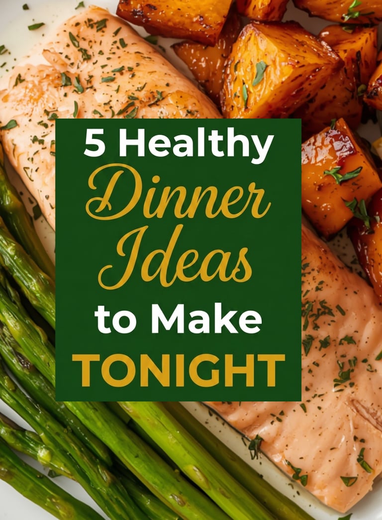 Baked salmon fillet with roasted sweet potatoes and asparagus, a healthy dinner idea.