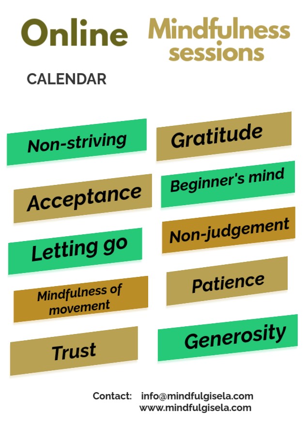 Topic list for 1-hour one-to-one Mindfulness sessions