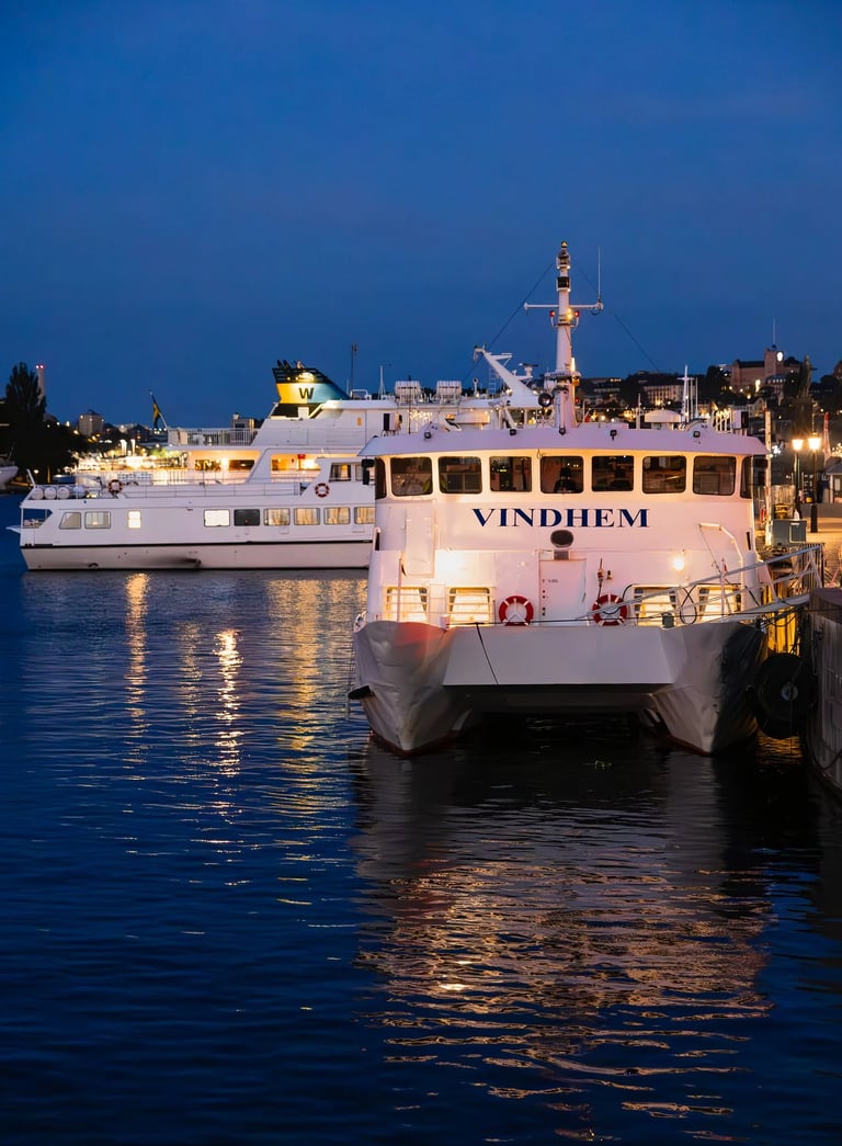 a boat in the water with a boat in the background