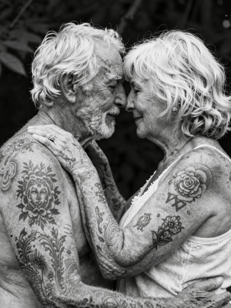 Artistic black-and-gray tattoo design on shoulder