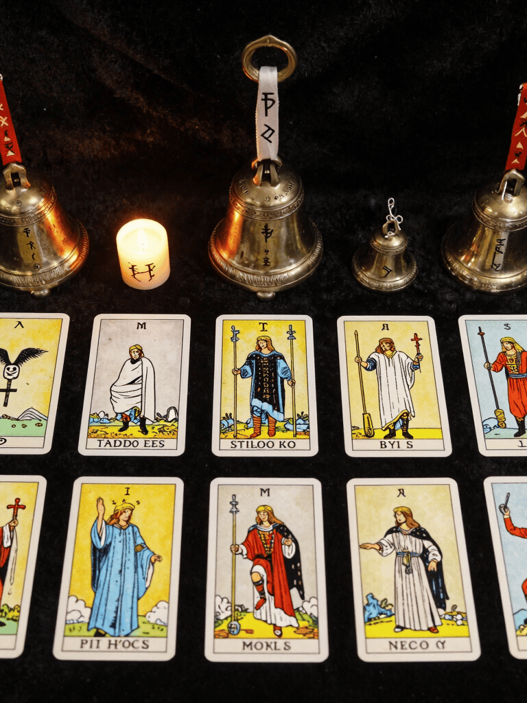 Bundles of dried witchcraft herbs and burning incense sticks releasing fragrant smoke in a shadowy room.