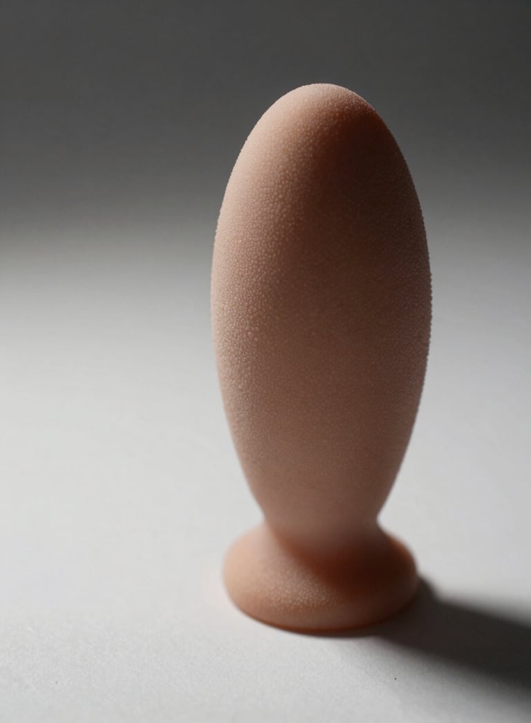 Macro close-up of soft TPE masturbator material surface on a white studio table, strong side-lit directional light from the right revealing micro-texture grain and material elasticity, shallow depth of field on texture detail, grey-white neutral background, no people, no props