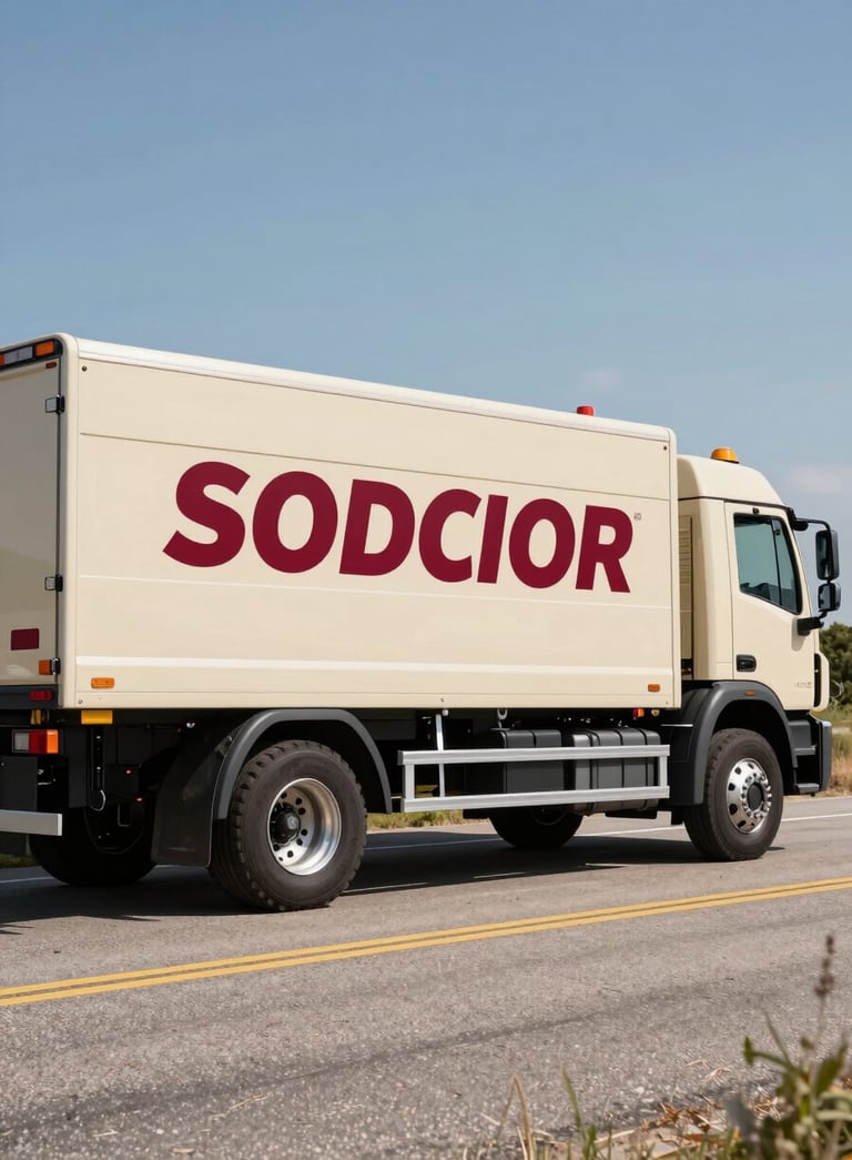 A professional-grade towing and recovery truck parked on a North American / US asphalt road, bright daytime lighting, crisp parchment-toned vehicle body with deep ripe crimson lettering, clean and modern composition.