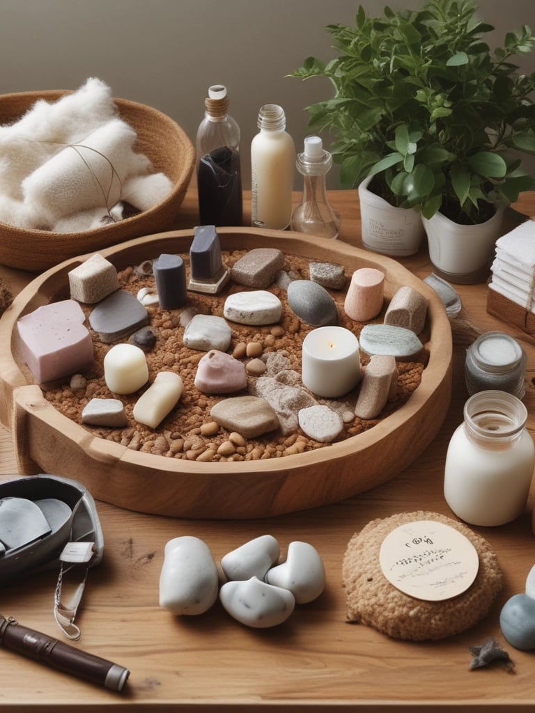 Colorful stress balls and sleek fidget spinners resting on a cozy desk next to a notebook.