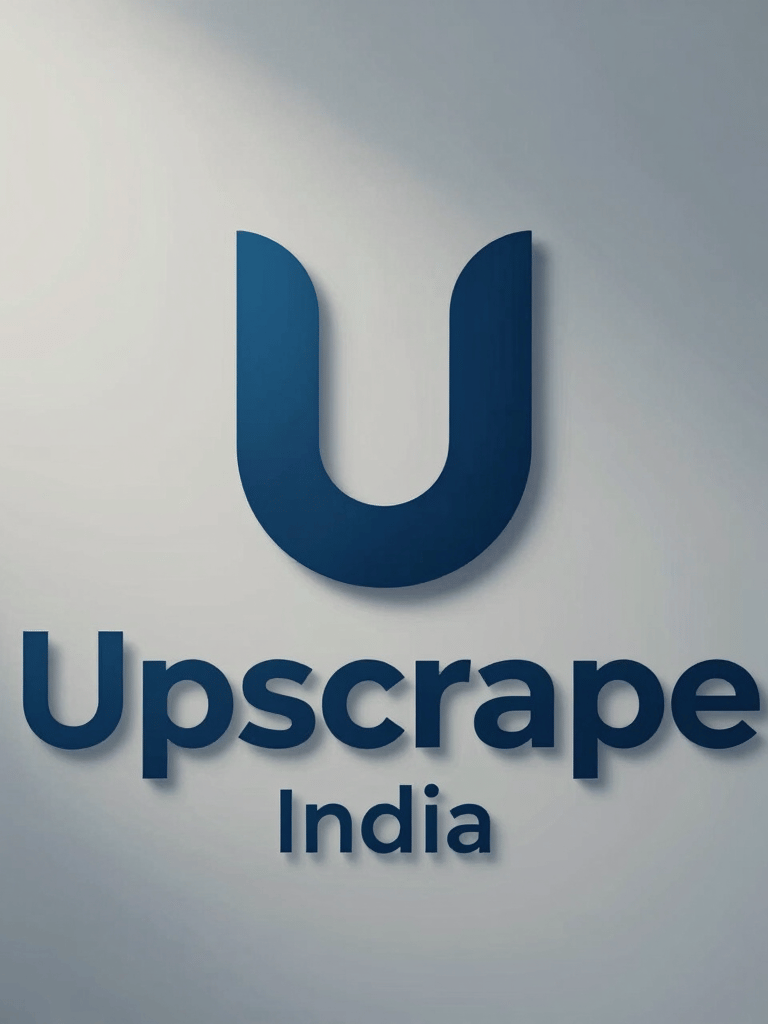 Professional corporate logo for Upscrape India, minimalist and modern, dark blue and steel blue palette, sleek typography, clean vector style.