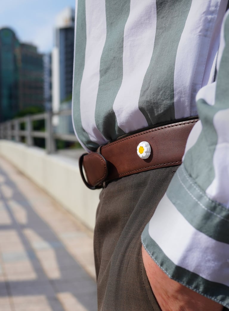 zoom in of man with unique belt | olio my shop