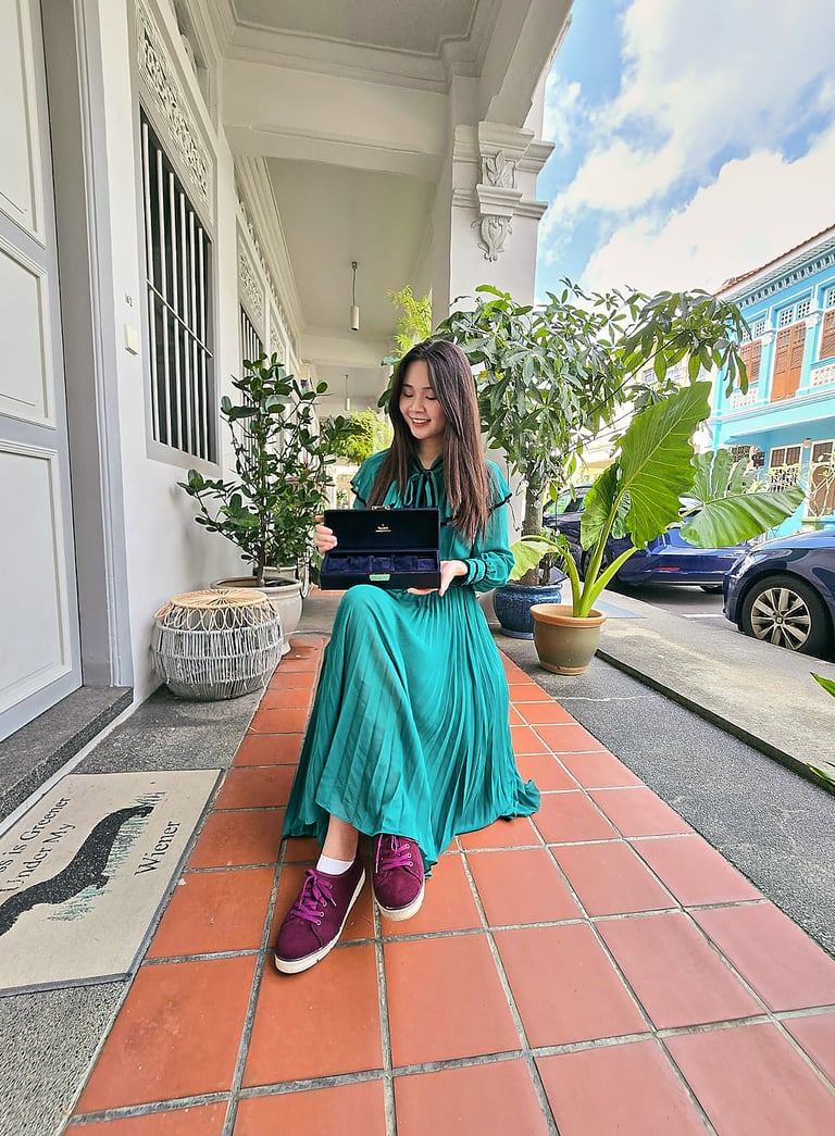 girl in maroon canvas shoes and watch box | olio my shop