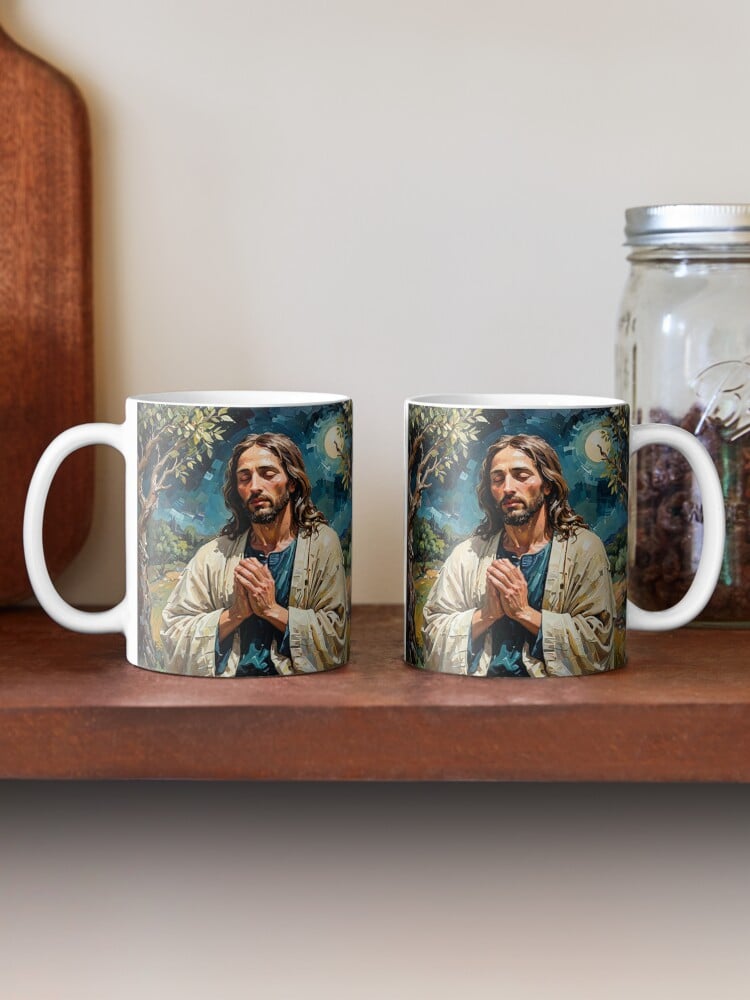 a mug mug with a picture of jesus on it