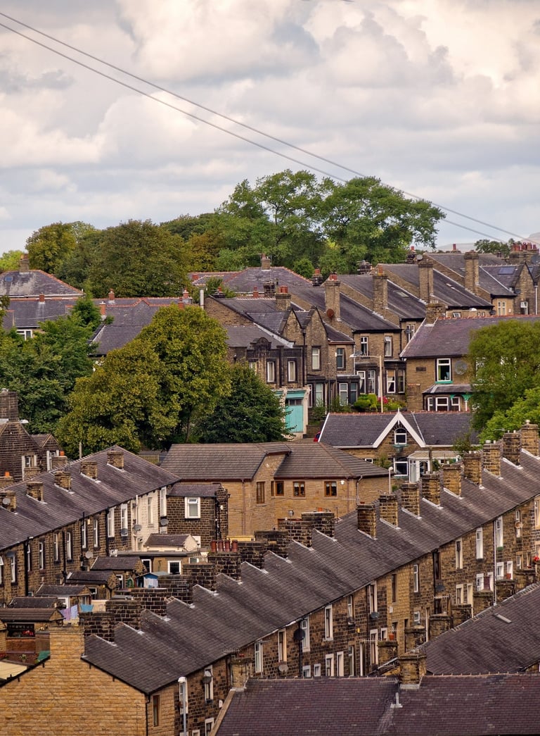 Ariel view of terraced streets in Colne, Lancahsire