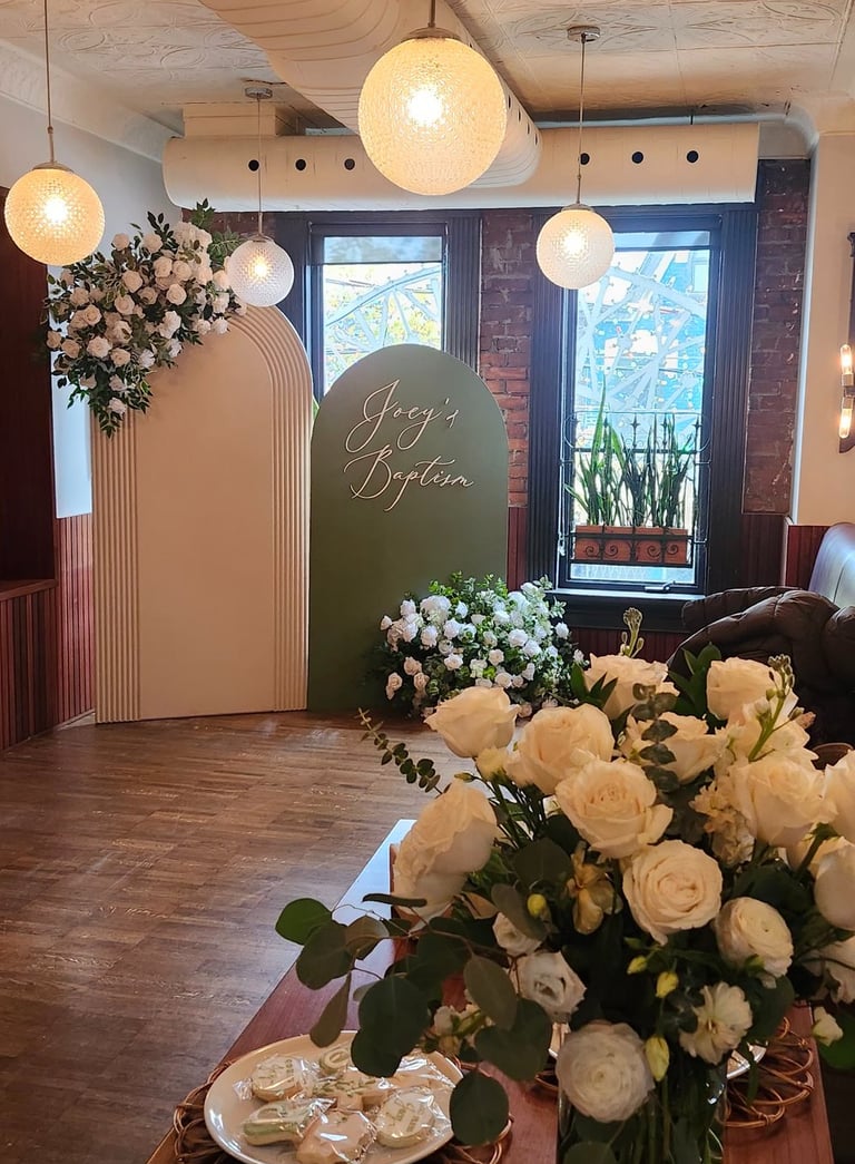 a table with plates and plates of food