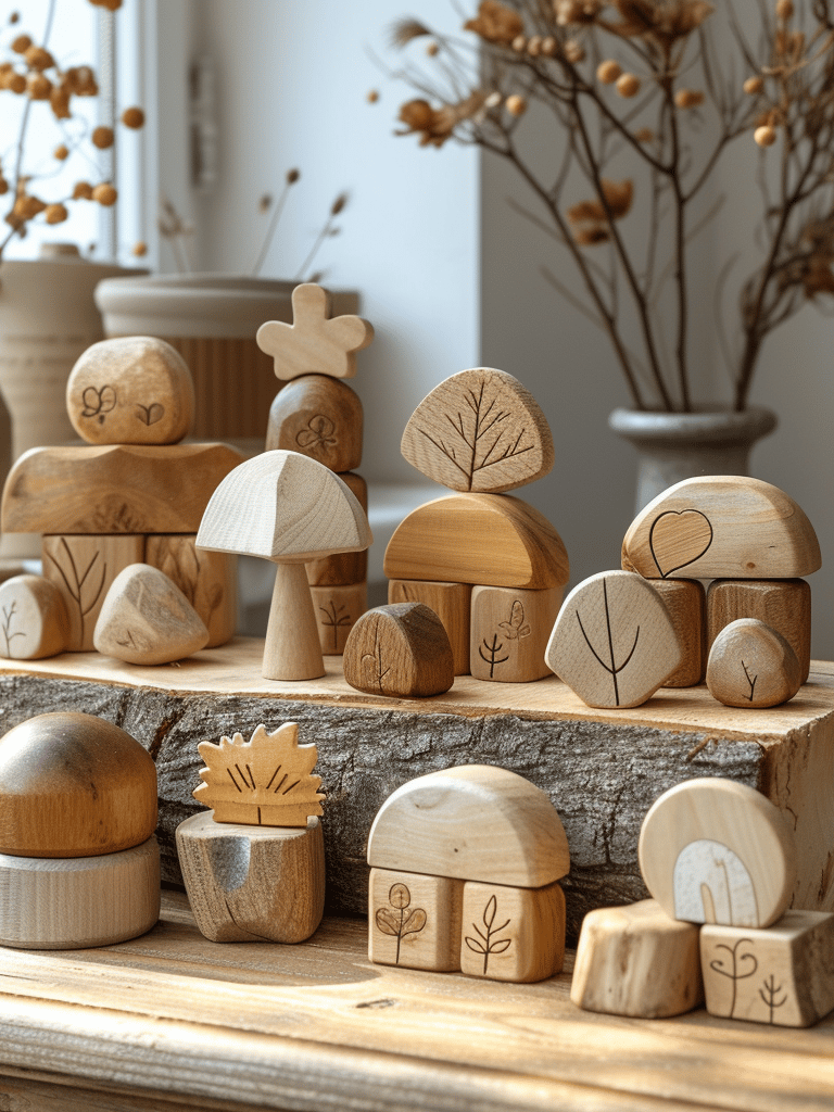 ein Holzklotzspielzeug mit einem Holzklotzspielzeug