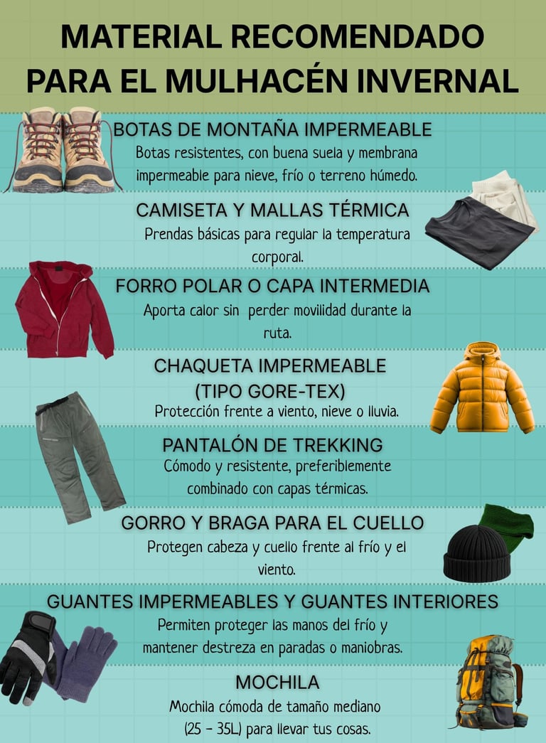 Material recomendado para la subida invernal al Mulhacén