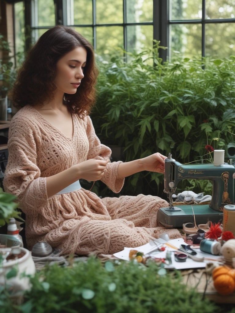 A close-up of eco-friendly gifts wrapped in natural materials, surrounded by greenery.