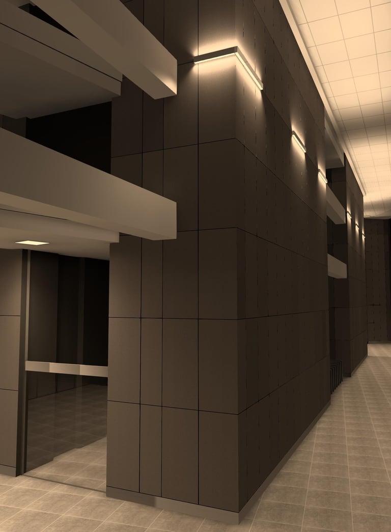 Modelo de estudio luminico  hall ascensores con luz indirecta
