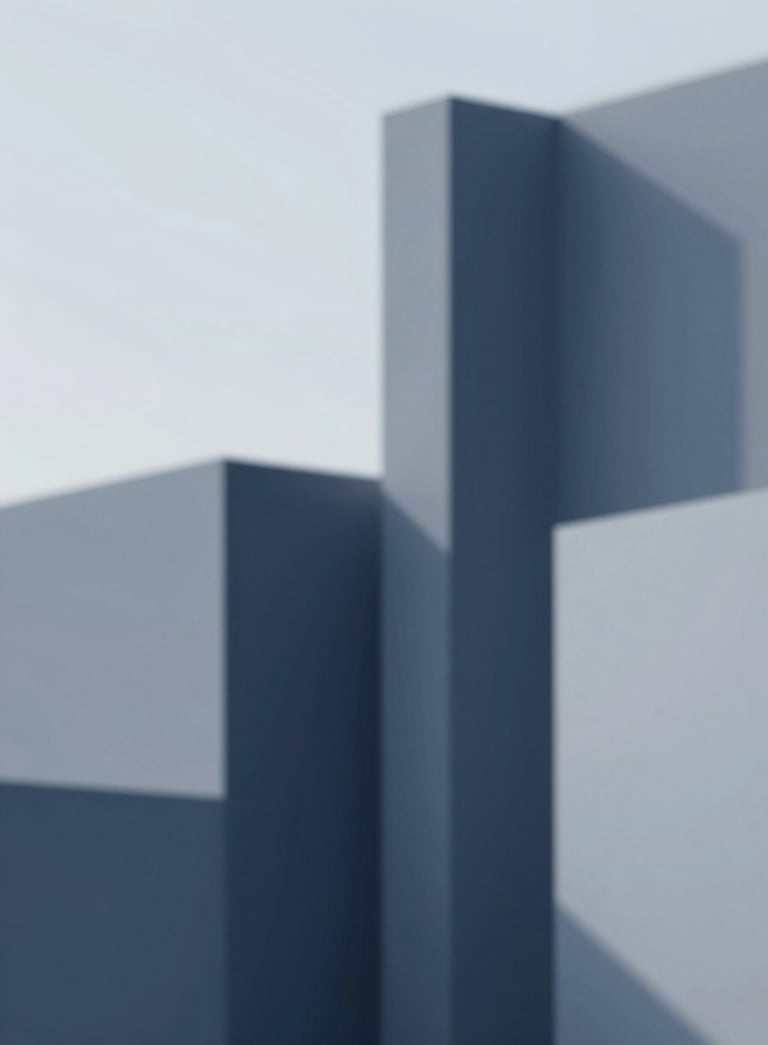 A minimalist and professional abstract graphic showing geometric architectural lines, incorporating #4A6572 and #A5B6C0, symbolizing structure and property stability.