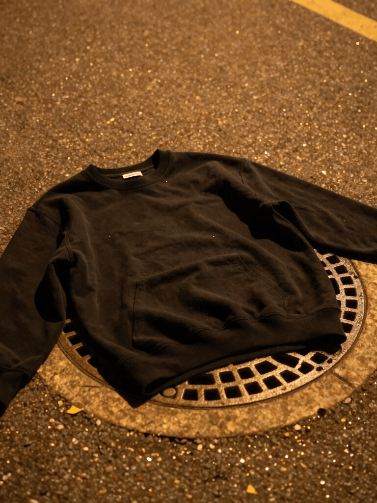 Side view of a black snapback hat with international orange embroidery, boldly standing out on a concrete ledge