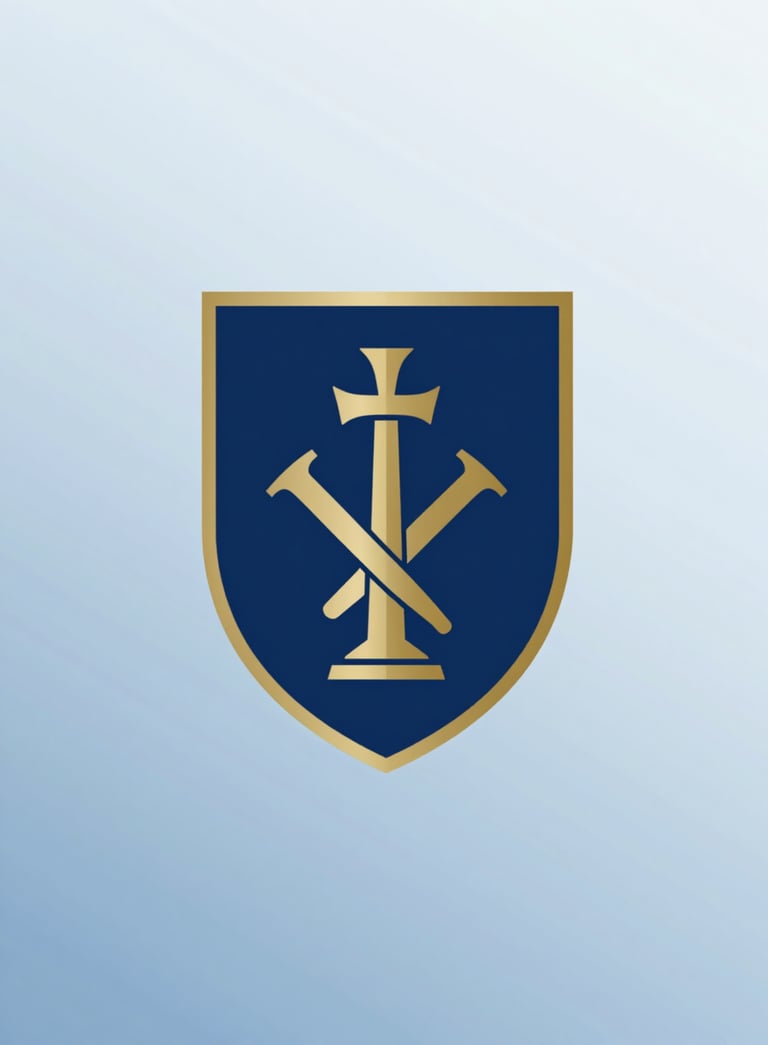 A professional crest or logo for Saint Pious International Academy, styled with gold and navy blue (#0C1E3A) tones, symbolizing wisdom and growth. The style is clean, sharp, and premium, centered on a light blue gradient background.