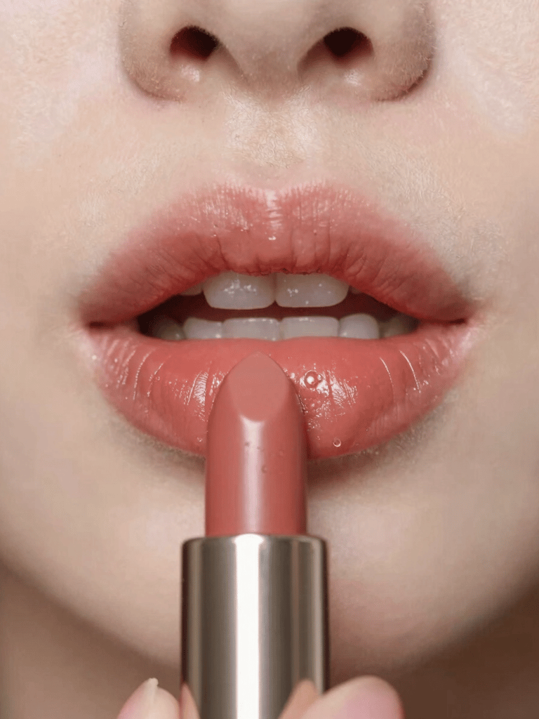 Close-up of colorful lipsticks arranged artistically on a light surface