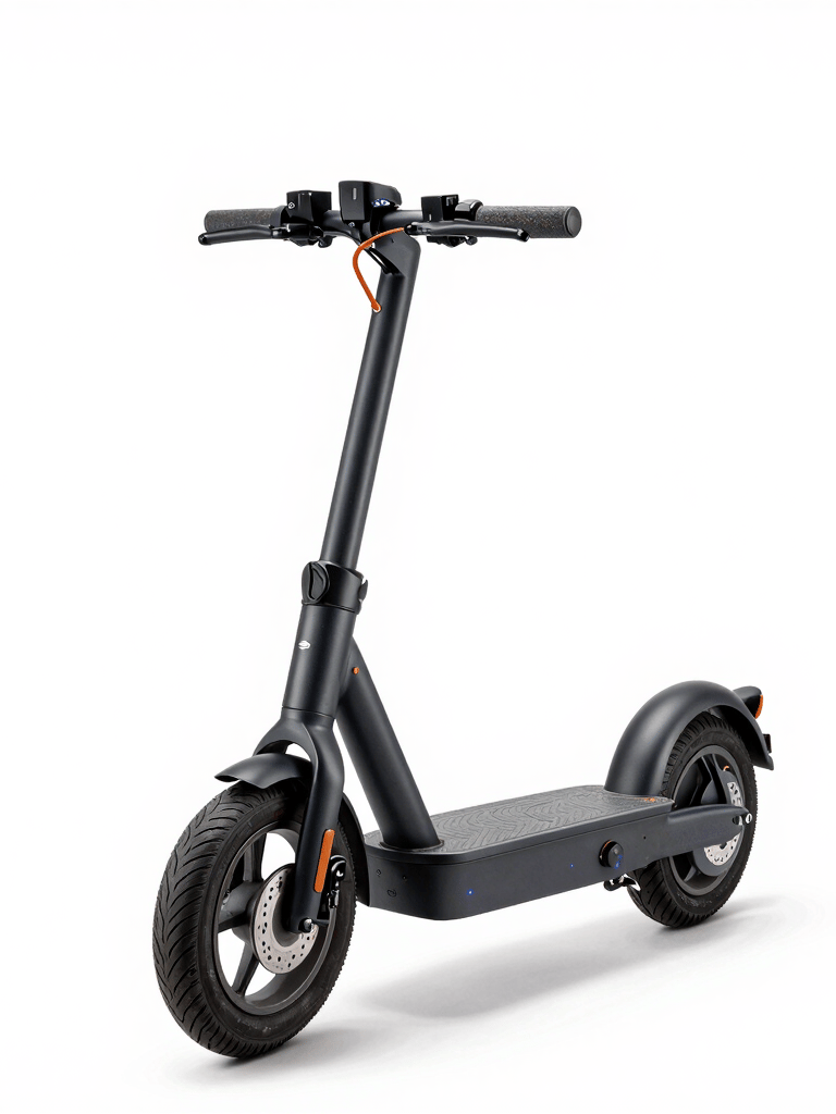 Round image of a sleek electric scooter with a clean white backdrop