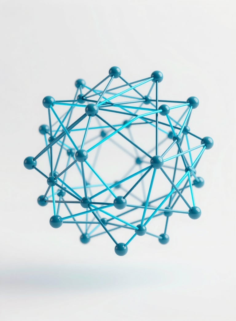 Modern abstract 3D visualization of digital connectivity and data flow. Interconnected nodes and glowing lines in #3A8D9B and #A0DCE8 against a clean #F3F7F9 background, representing forward-thinking innovation.