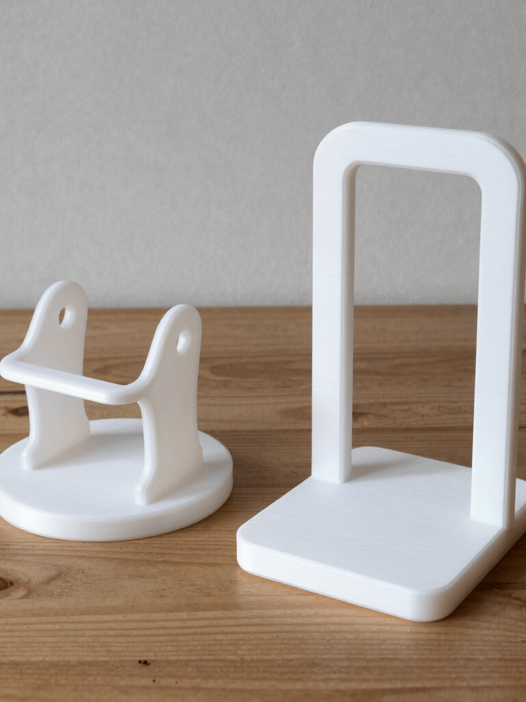 Close-up of a handcrafted wooden organizer holding stationery on a minimalist desk.