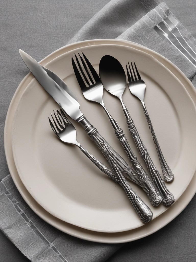 A beautifully set dining table featuring fine porcelain plates with subtle gold trim, softly lit to highlight their delicate elegance.