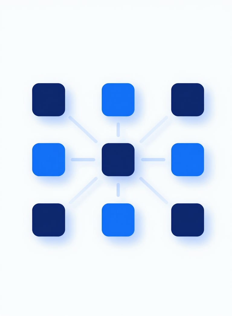 A modern, minimalist 3D graphic representing data flow and direct connections. The style is abstract and professional, using the brand colors #2B2D42 and #4A6E82 against a clean background. Sharp focus, high-end agency look.