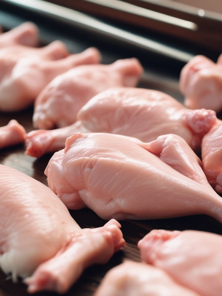 Juicy chicken breasts with lemon slices and thyme on a rustic black plate.